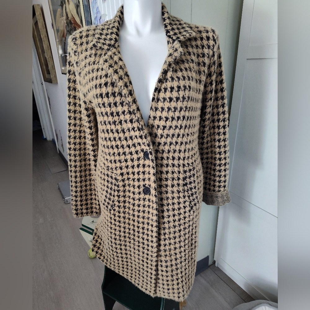 Max Studio Cozy Hounds tooth Sweater Coat Sz Lg * Missing Content Tag Excel Cond